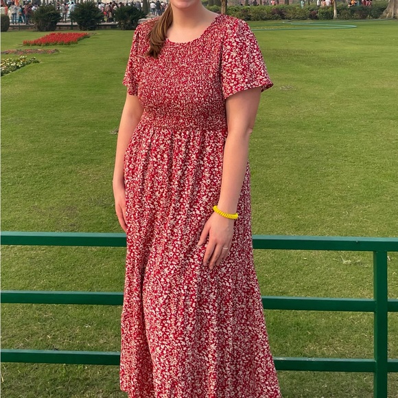 Kranda Round Neck Short Flutter Sleeve Smocked Floral Maxi Dress XXL - Picture 11 of 11